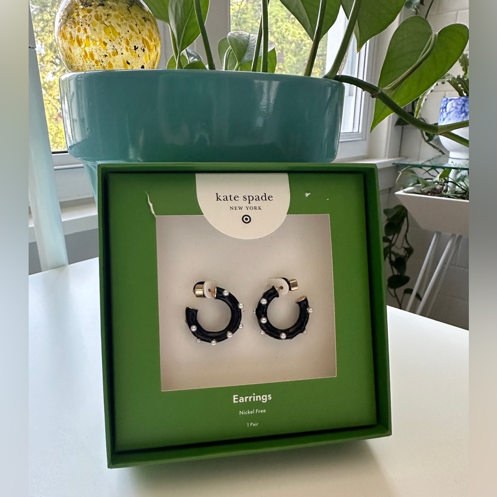 Kate Spade x Target Black Hoop Pearl Polka Dot Earrings